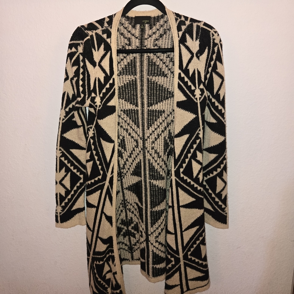 Umgee Black and Cream Patterned Knit Cardigan